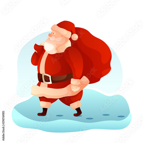 Santa Claus carrying sack flat vector illustration