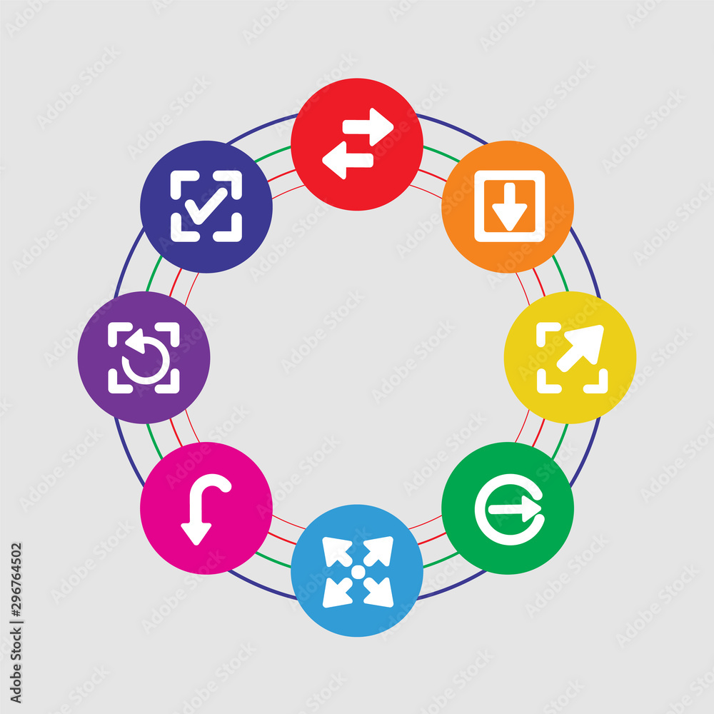 8 colorful round icons set included confirm, refresh, down arrow, expand, right arrow, diagonal arrow, down transfer 8 colorful round icons set included confirm, refresh, down arrow, expand, right arrow, diagonal arrow, down transfer