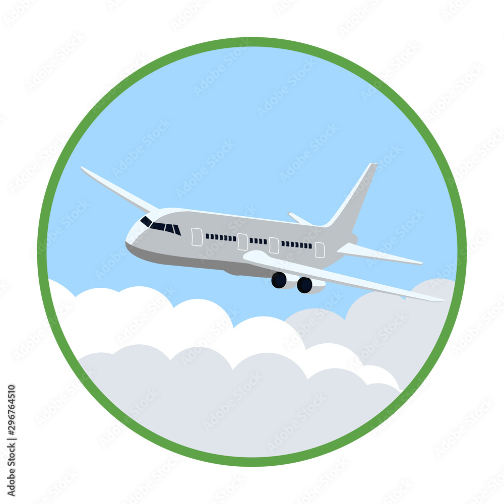 Airplane in sky flat illustration
