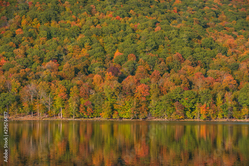 Amazing Color Autumn Landscape View with a Lake, Mont Saint Hilaire, Quebec, Canada 