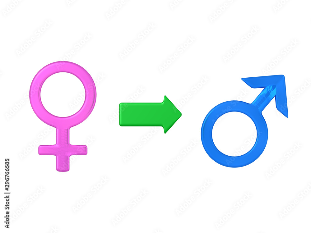 3D Rendering of female symbol with arrow pointing towards male symbol 3D Rendering of female symbol with arrow pointing towards male symbol