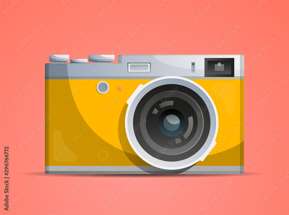 Bright compact photocamera on the pink background Bright compact photocamera on the pink background
