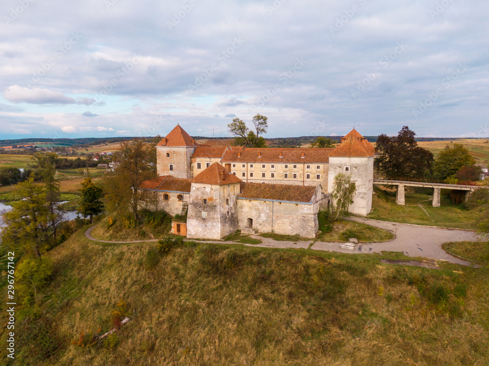 Panoramic aerial shot old castle