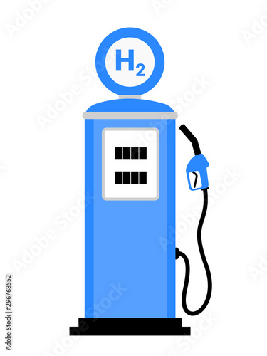 Old retro and vintage fuel station with fuel gun. Letter H as symbol of hydrogen fuel cells. Vector illustration isolated on white