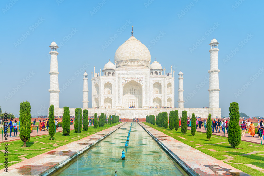Amazing view of the Taj Mahal on blue sky background