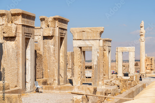 Side view of ruins of the Tachara Palace, Persepolis, Iran