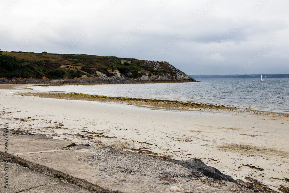 Camaret-sur-Mer, France. Empty beach on a grey cloudy day in the Crozon Peninsula