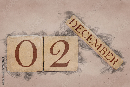 december 2nd. Day 2 of month, calendar in handmade sketch style. pastel tone. autumn month, day of the year concept