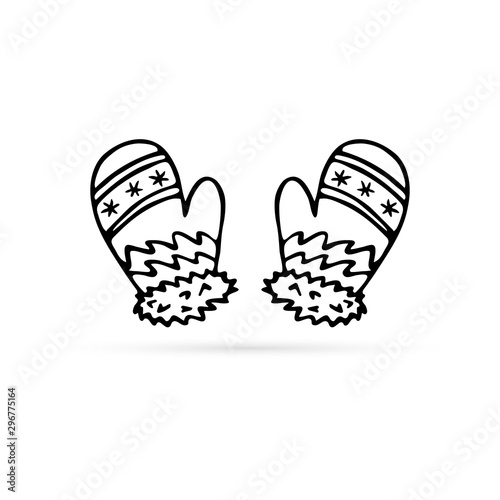 doodle mittens icon, winter sign, hand drawing vector illustration