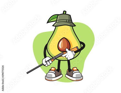 Avocado hunter mascot design vector. Cartoon character illustration for business, t shirt, sticker.