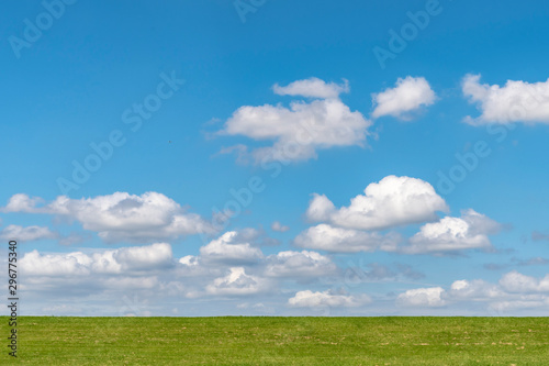 草はらの上の青空と雲