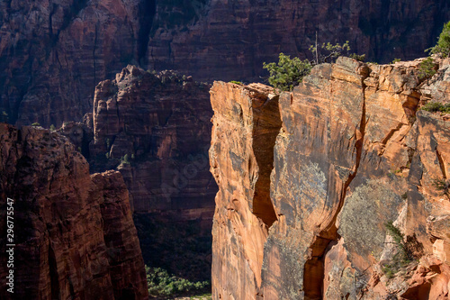 Steep Orange and Pink Cliffs in Zion - Close Up