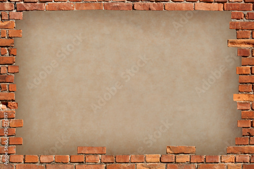 brick wall frame with plaster foreground with copy space for your text