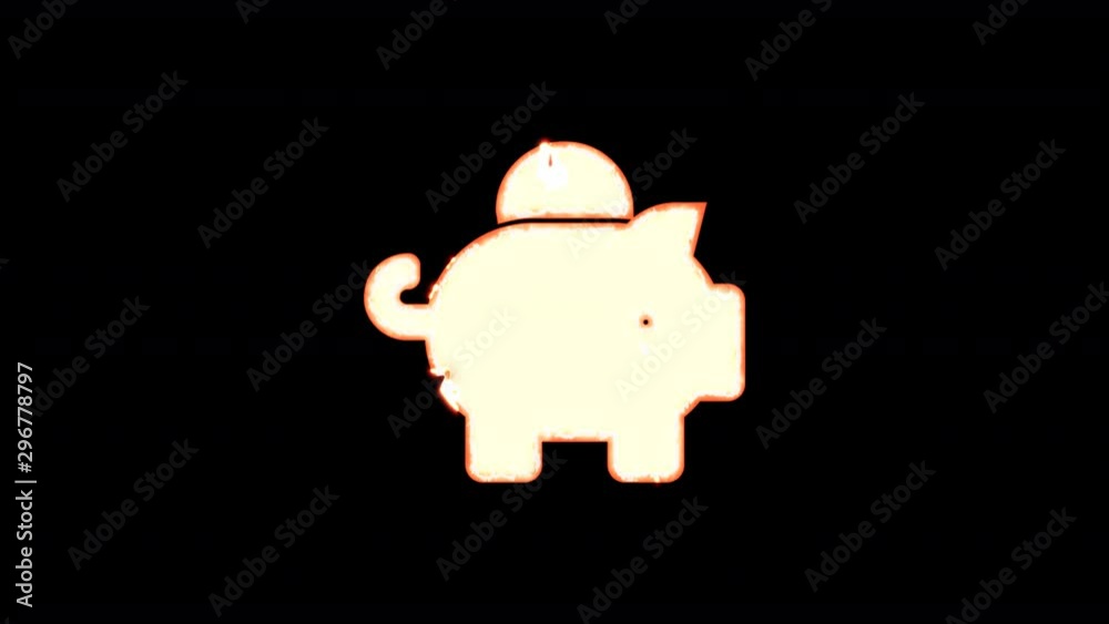 Symbol piggy bank burns out of transparency, then burns again. Alpha channel Premultiplied - Matted with color black Symbol piggy bank burns out of transparency, then burns again. Alpha channel Premultiplied - Matted with color black