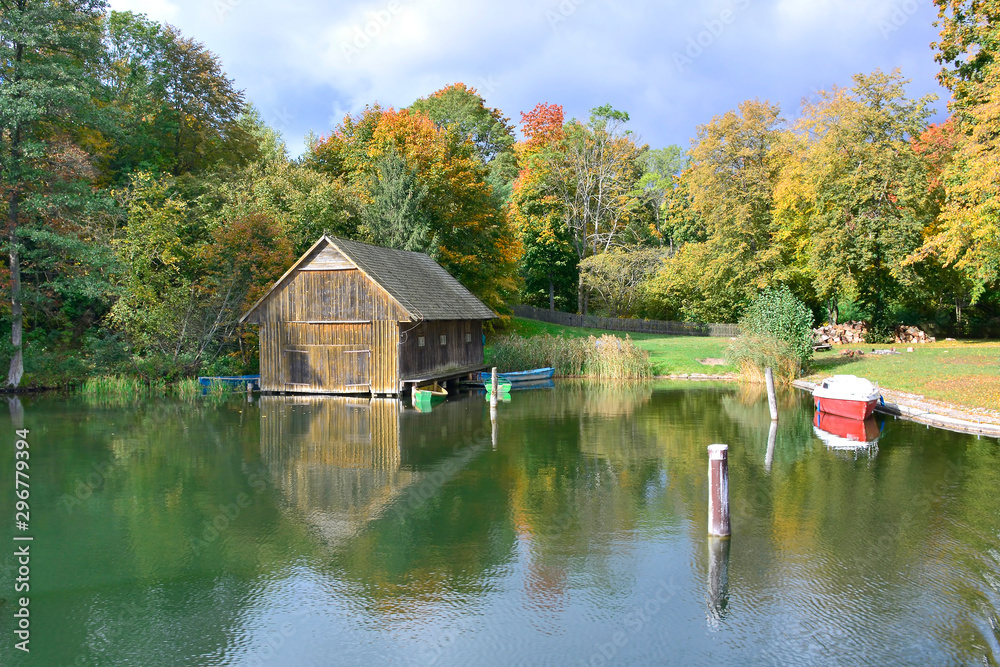 Autumn at the lakeside of the Studzieniczne near Augustow, Poland