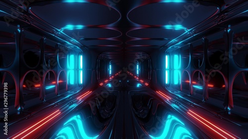 endless futuristic scifi science-fiction alien space tunnel corridor space hangar 3d illustration background wallpaper