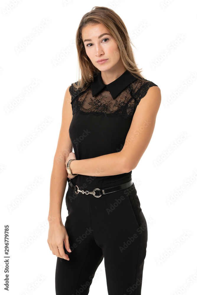 Portrait of a confident young woman standing isolated on white background. Portrait of a confident young woman standing isolated on white background.