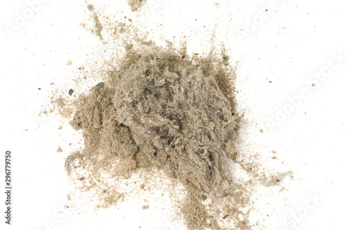 Trash, dust, dirt isolated on a white background closeup. texture of garbage from a vacuum cleaner