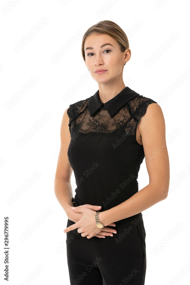 Portrait of a confident young woman standing isolated on white background. Portrait of a confident young woman standing isolated on white background.