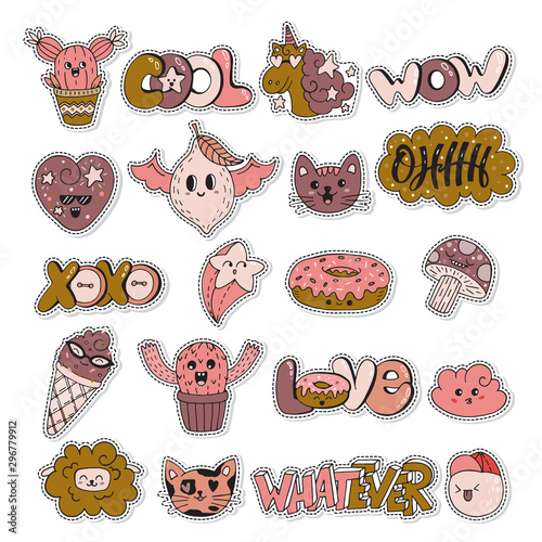 Doodle patch set Kawaii doodle characters collection photo