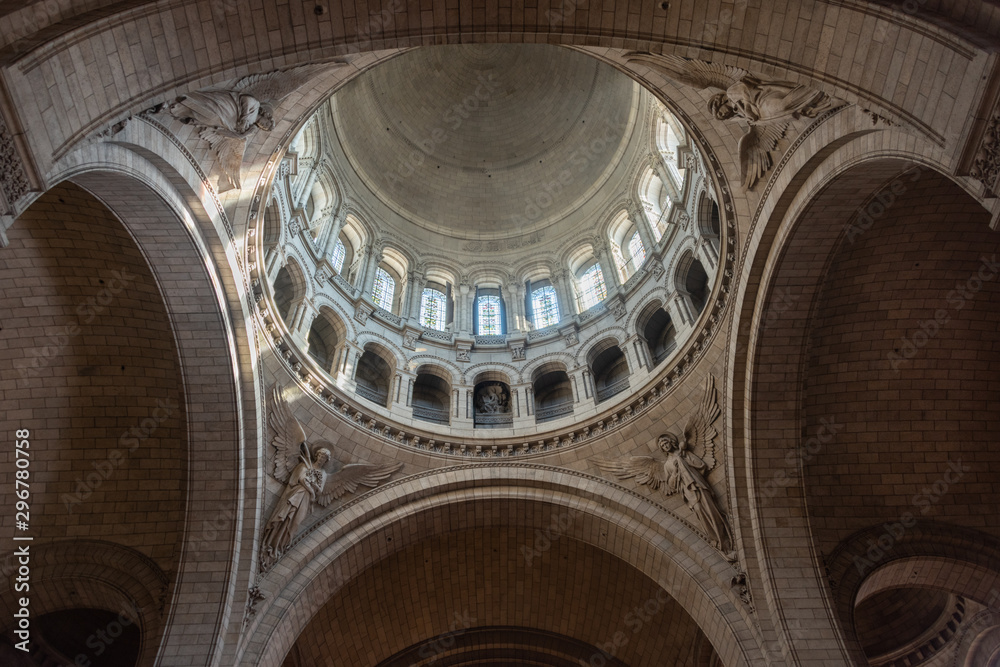 Interior upward view of dome in old church