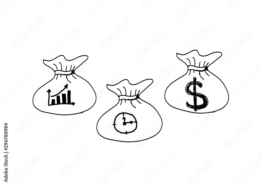 Hand drawing money bag with dollar sign concept idea for business(banking, marketing, financial).