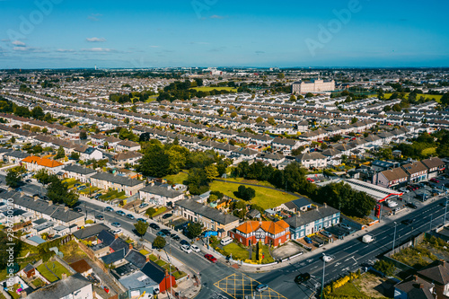 Aerial drone view of Donnycarney neighborhood in Dublin city. Aerial Irish city view.