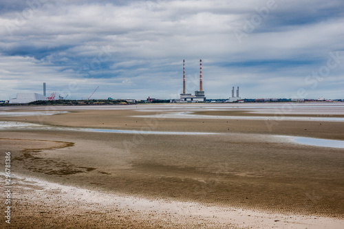 Seascape view of the Dublin port from Booterstown beach in Dublin county, Ireland