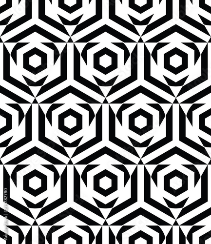 Seamless pattern with black hexagon and triangle