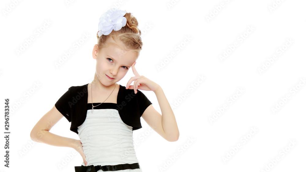 The little girl thinks.Isolated on white background. The little girl thinks.Isolated on white background.