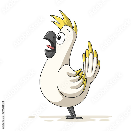 Funny cartoon cockatoo. Hand drawn vector illustration with separate layers.