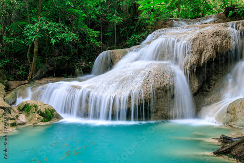 Fototapeta Naklejka Na Ścianę i Meble -  Waterfall level 1, Erawan National Park, Kanchanaburi, Thailand