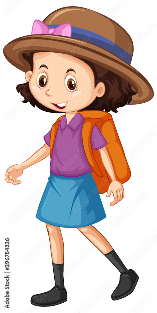 One happy girl with orange backpack One happy girl with orange backpack