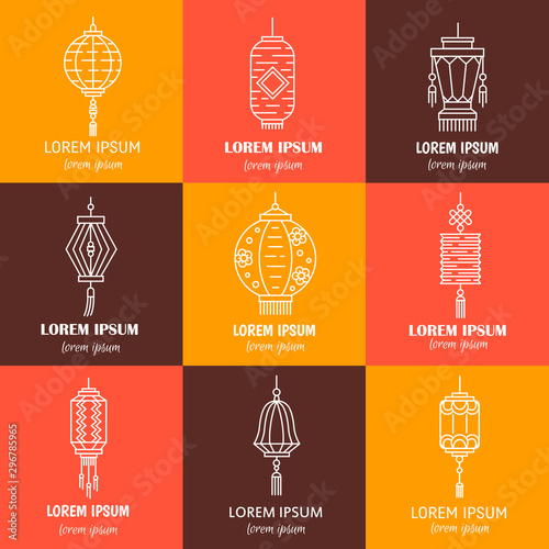 Vector set of asian street and chinese holiday lanterns