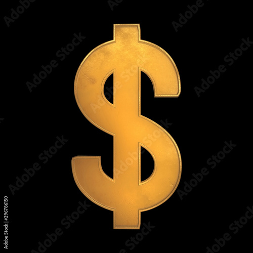 Gold dollar symbol isolated on black background with clipping path.
