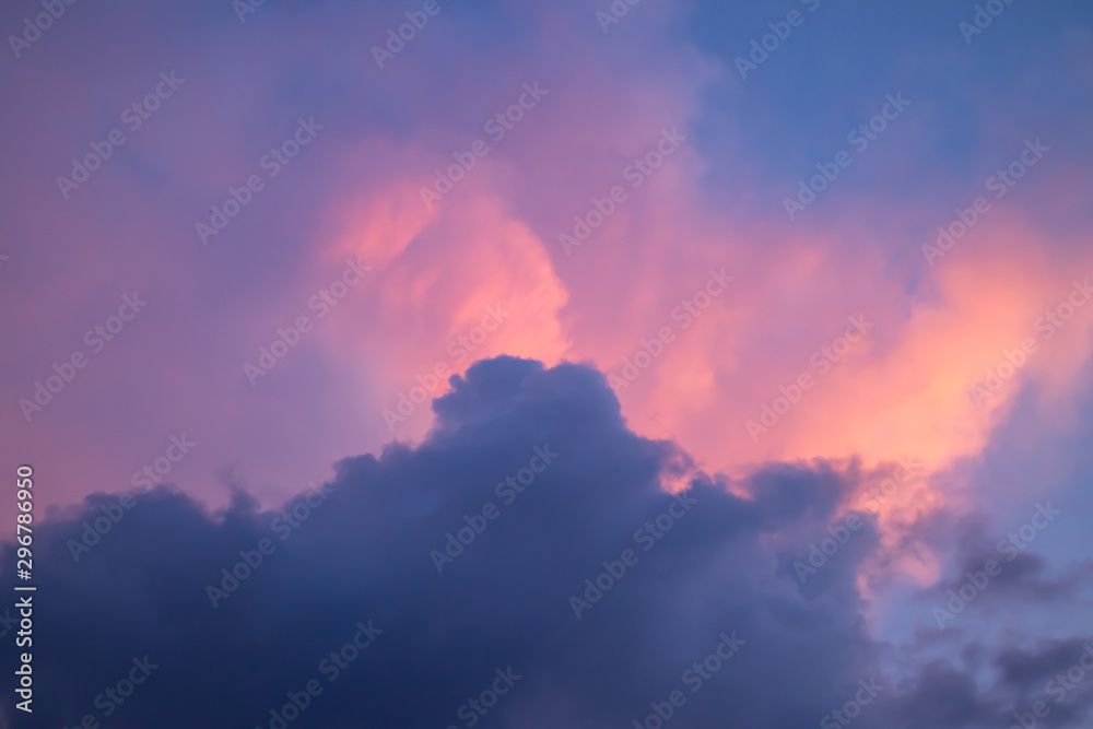 Beautiful colorful sky with pink cloud. 