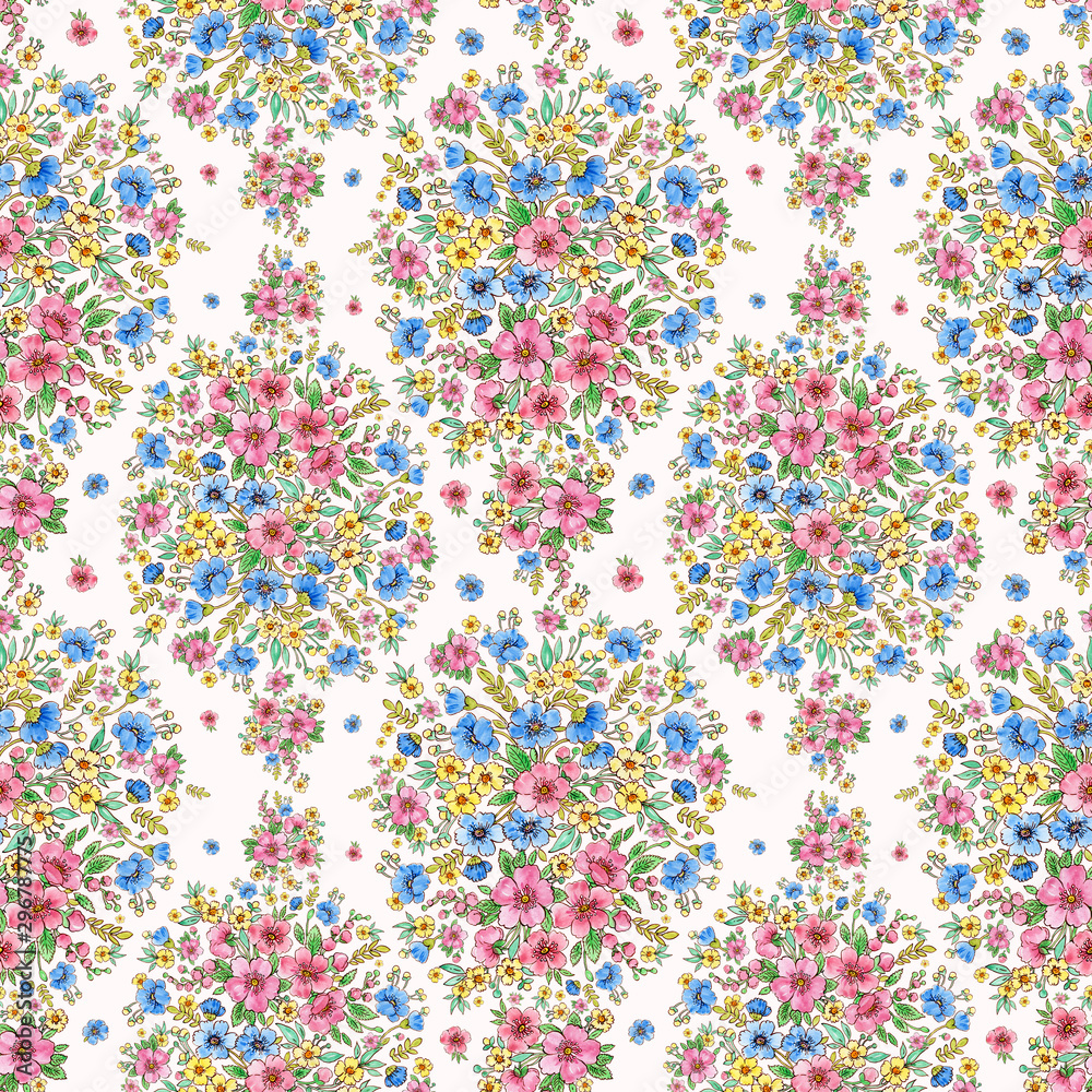Seamless beautiful pattern painted with watercolors on paper-6