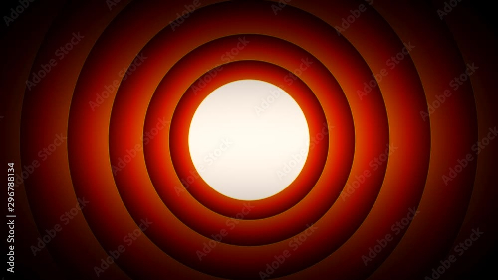 Cartoon Intro With Concentric Red Circular Curtains/ 4k animation of a funny looney tunes background intro with velvet design circles zooming in with overshoot bounce back effect