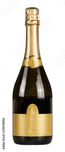 Bottle of champagne with blank lable isolated on white background