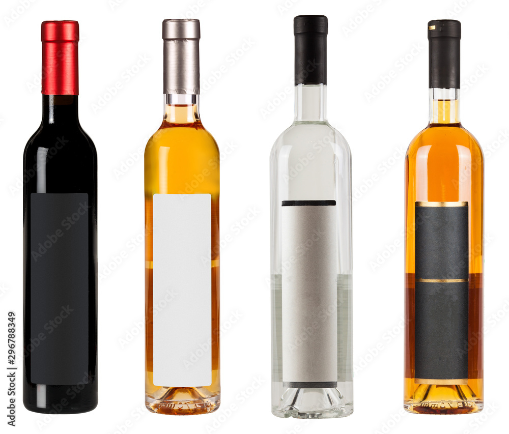 Set of wine bottles with blank lable isolated on white background Set of wine bottles with blank lable isolated on white background