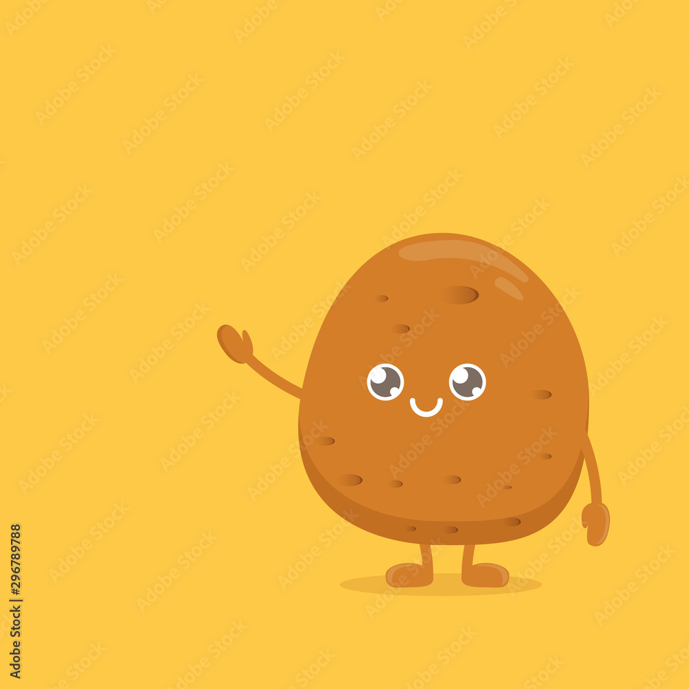 vector funny cartoon cute smiling tiny potato isolated on yellow background. vegetable funky character vector funny cartoon cute smiling tiny potato isolated on yellow background. vegetable funky character