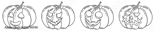 Coloring page with halloween pumpkin icon set