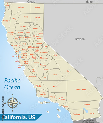 Map of state California, USA