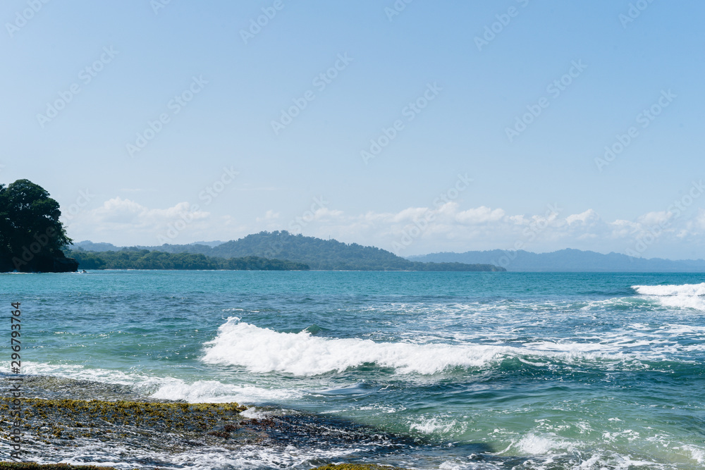 Beautiful and serene beach on the coast of Costa Rica in the small town of Puerto Viejo.