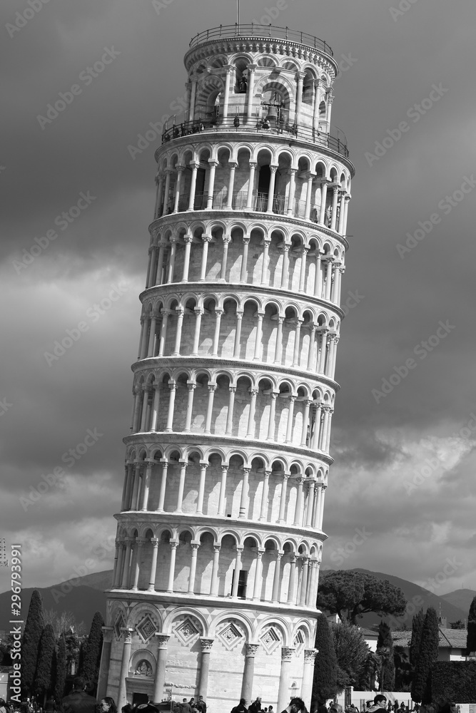 leaning tower of Pisa, Italy, Black and White