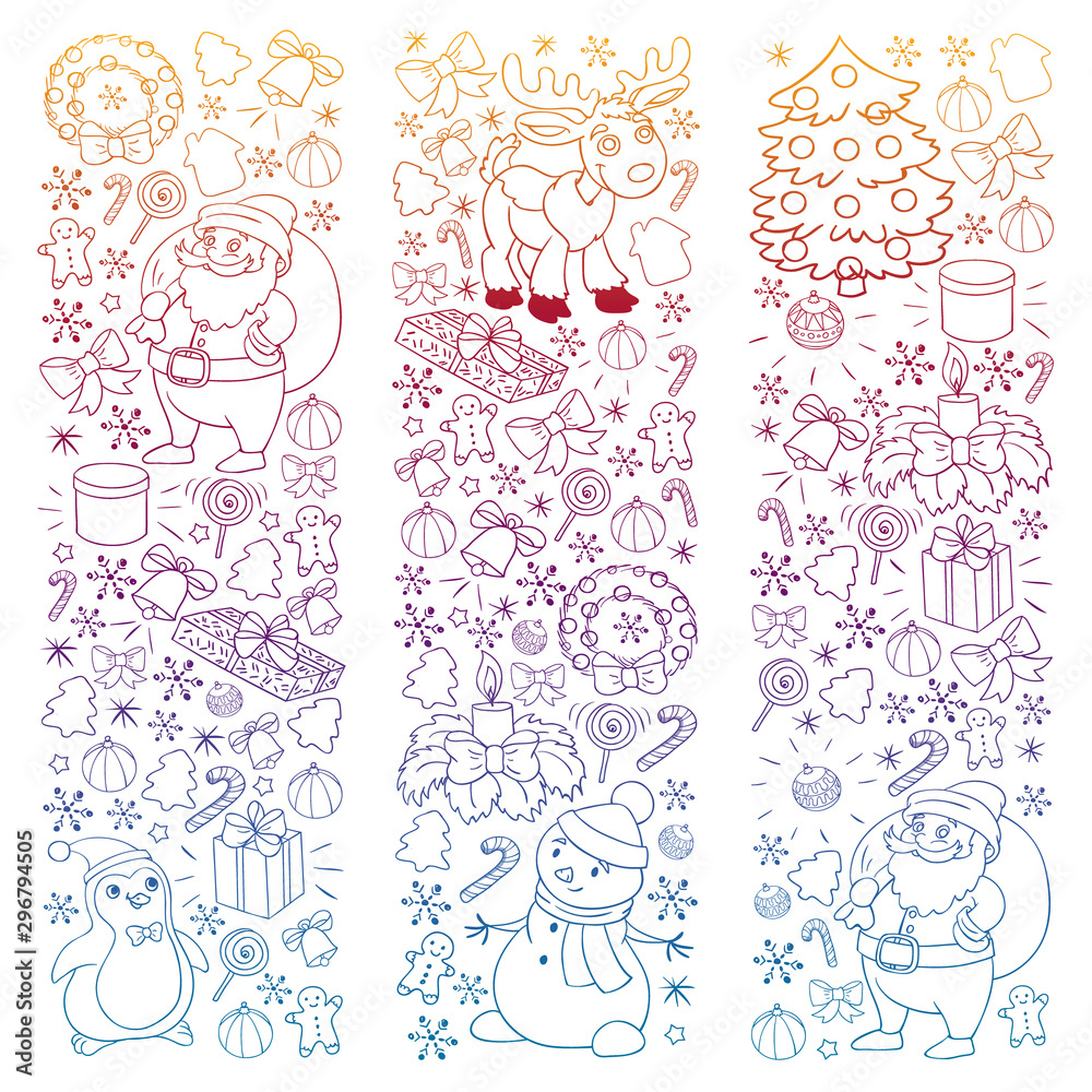 Merry Christmas and happy new year. Santa Claus, deer, snowman, penguin. Vector pattern. Merry Christmas and happy new year. Santa Claus, deer, snowman, penguin. Vector pattern.