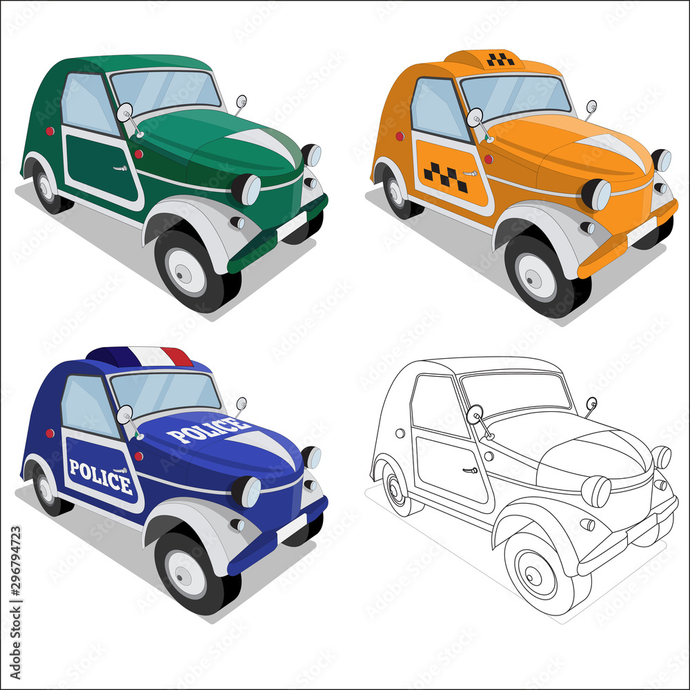 Set of funny cars. Isolated on white background. Vector illustration. Set of funny cars. Isolated on white background. Vector illustration.