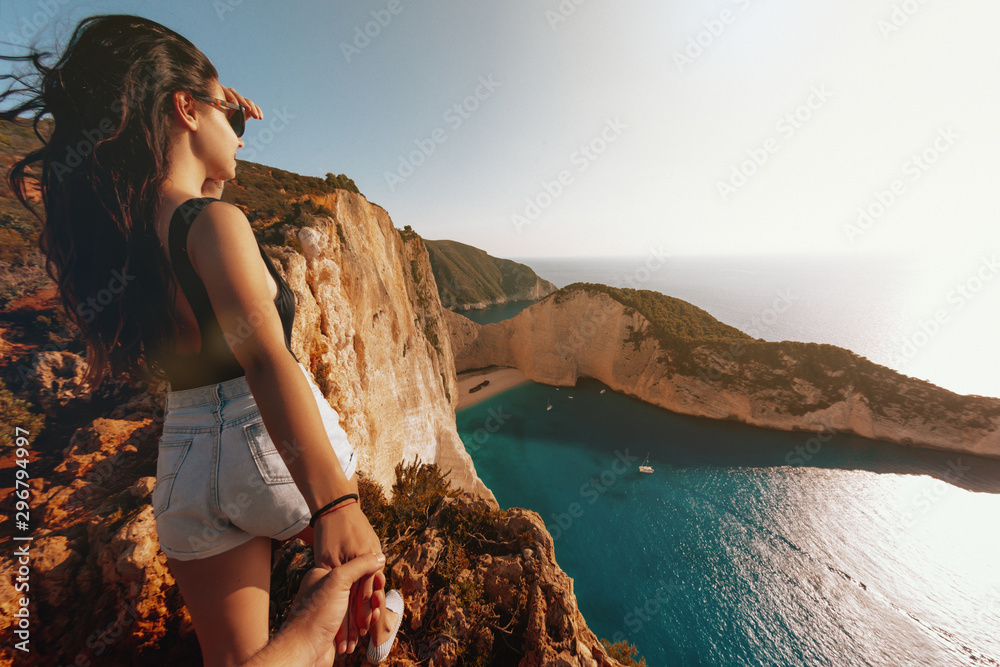 Obraz na płótnie Greece, Zakynthos,Panoramic view,Perfect sand beach and turquoise water w salonie
