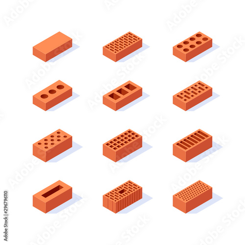 Brick isometric icons in flat style, vector photo