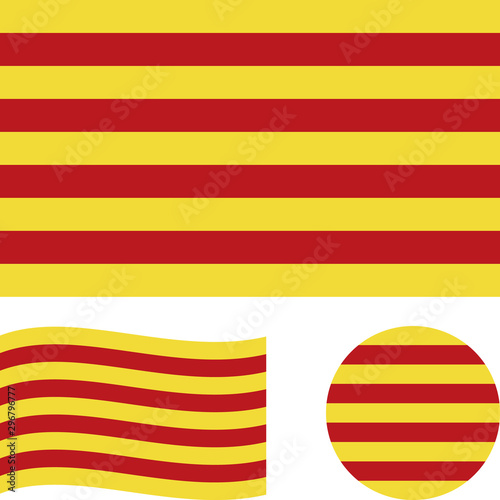 Flag of Catalonia. Correct proportions, wave, round. Abstract concept, icon set. Vector illustration. photo